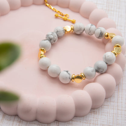 Timeless  Handmade White Gemstone Bracelet with Gold Accent - Relato.Jewelry