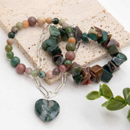 Green Heart Jade Pendant Accent Mix & Match Bracelet - Relato.Jewelry