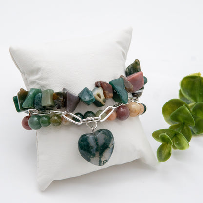 Green Heart Jade Pendant Accent Mix & Match Bracelet - Relato.Jewelry