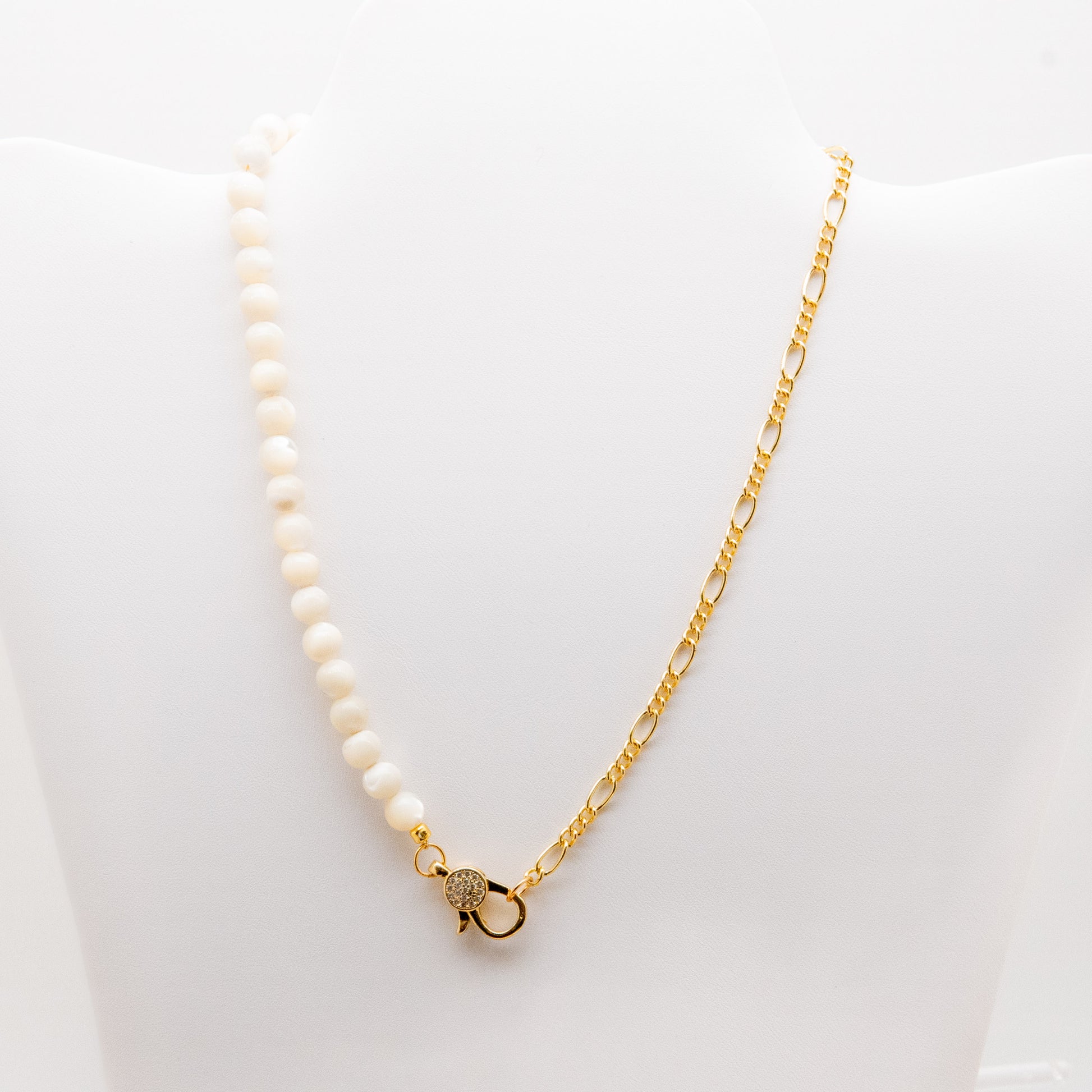 Mother of Pearl Stone Half 14K Gold Filled Necklace with Earrings - Relato.Jewelry