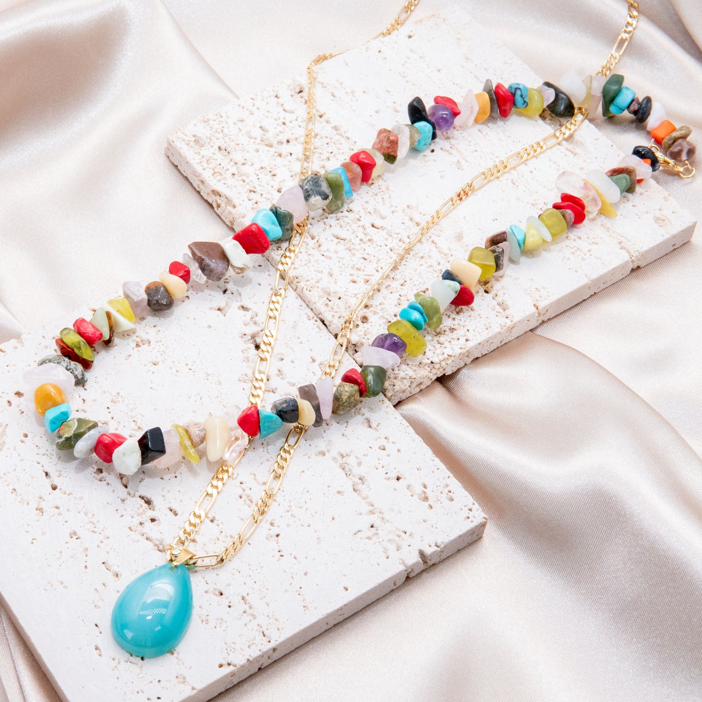 Multi-Color & Blue Agate Stackable Necklace