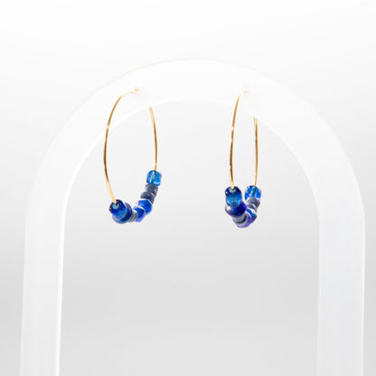 Gold Lapis Blue Hoop Earrings