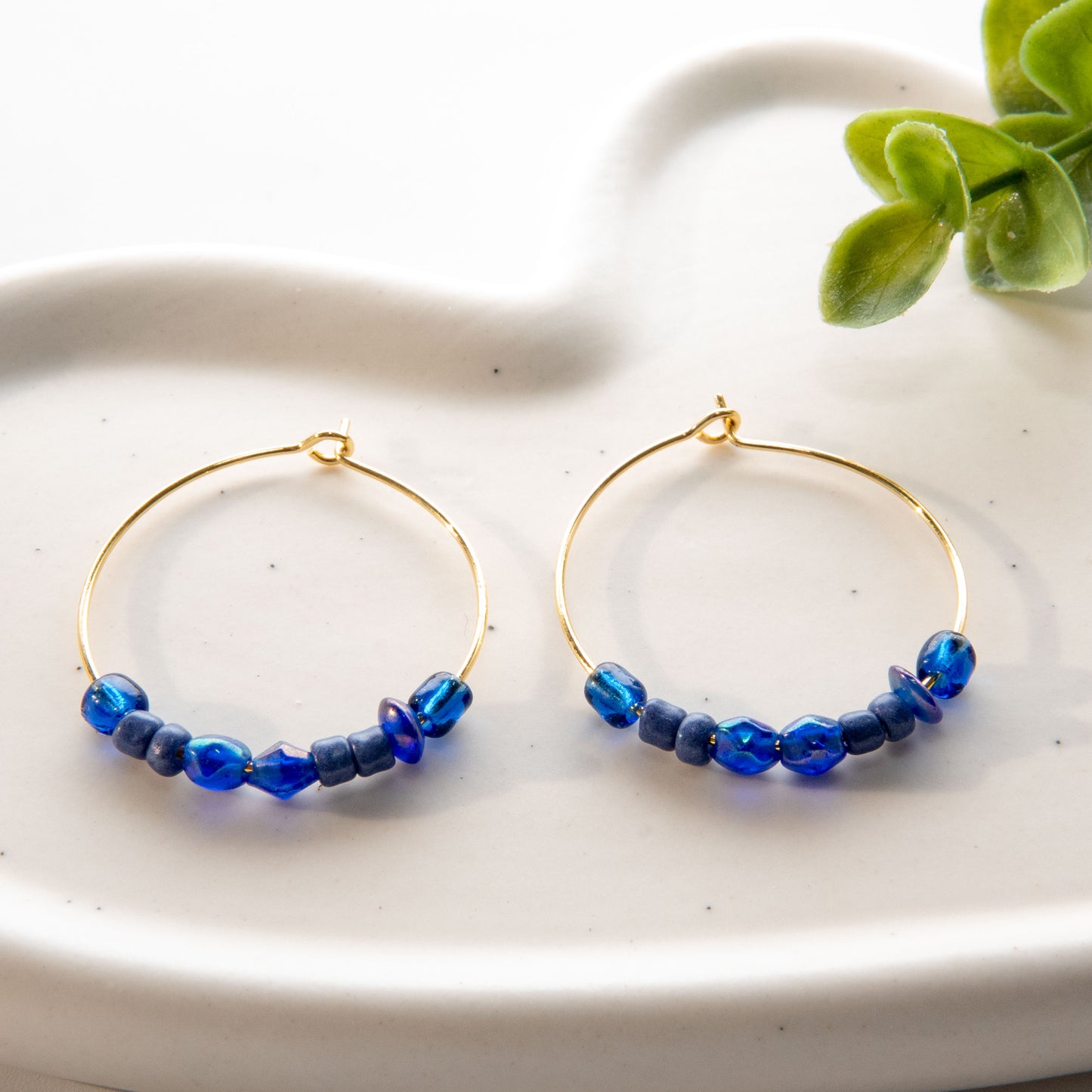 Gold Lapis Blue Hoop Earrings