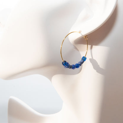 Gold Lapis Blue Hoop Earrings