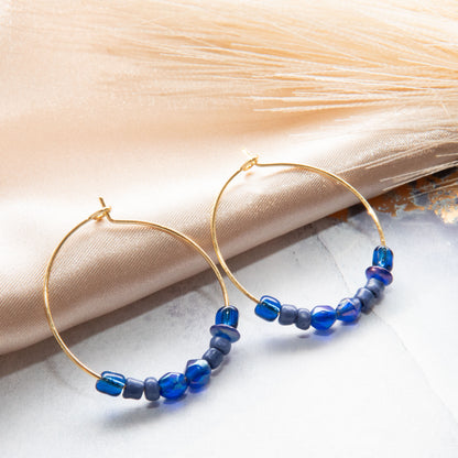 Gold Lapis Blue Hoop Earrings