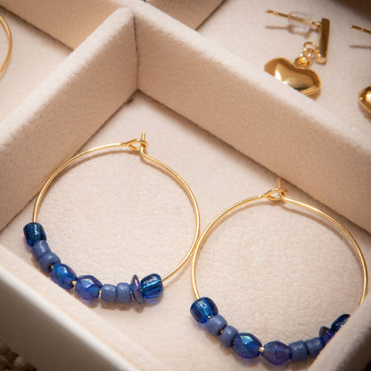 Gold Lapis Blue Hoop Earrings