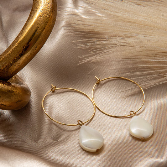 Gold Mother Pearl Hoop Earrings