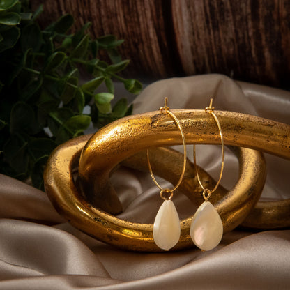 Gold Mother Pearl Hoop Earrings