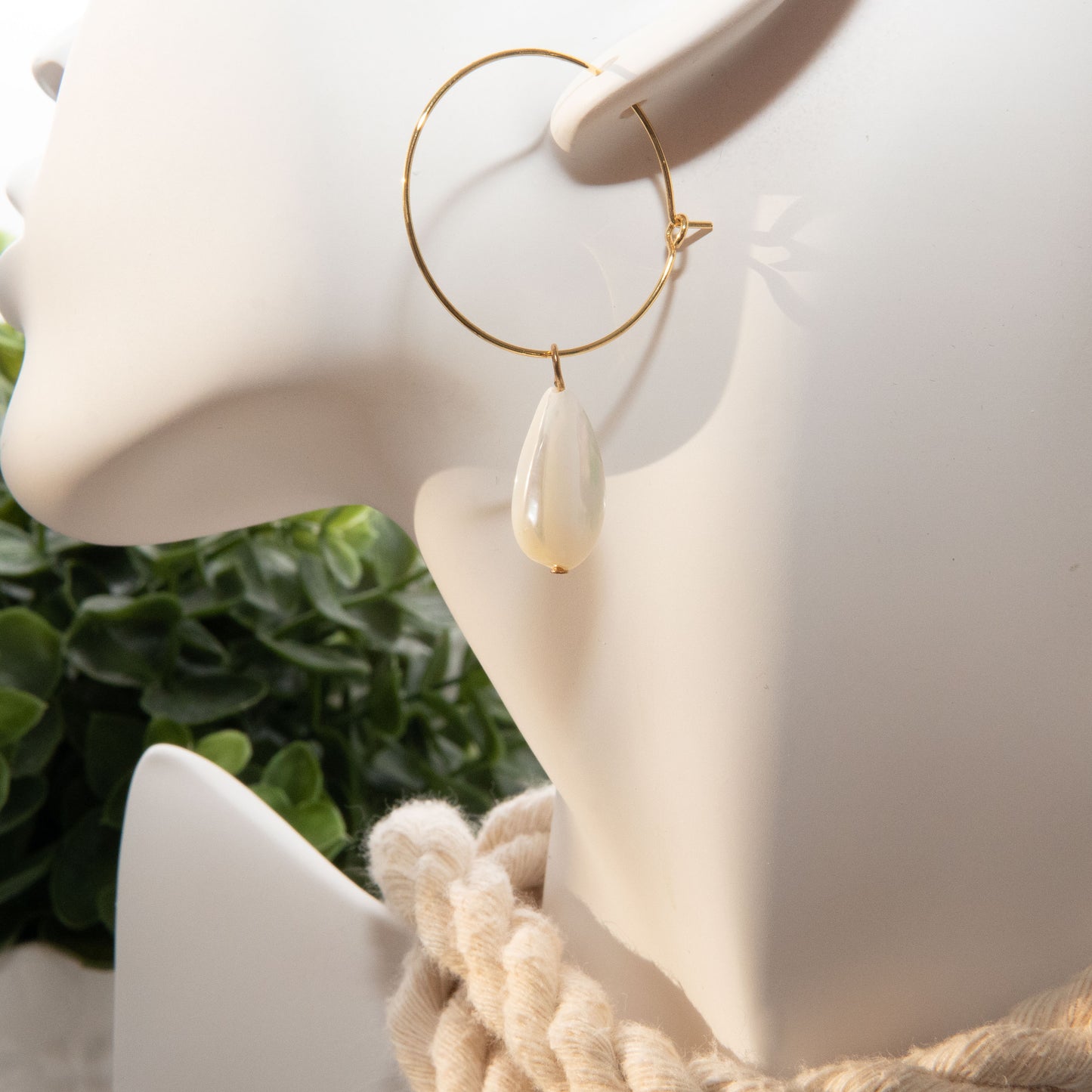 Gold Mother Pearl Hoop Earrings