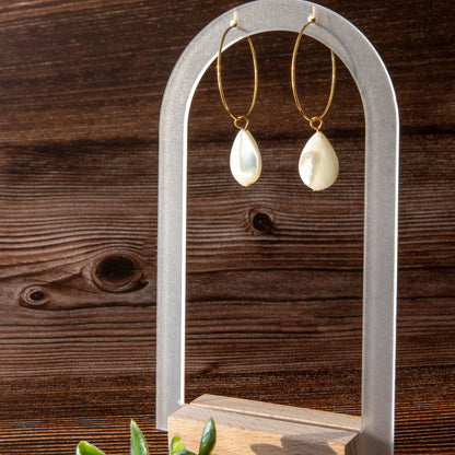 Gold Mother Pearl Hoop Earrings