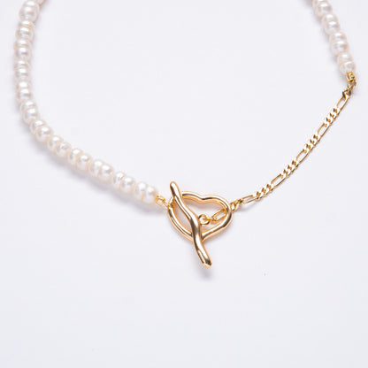 Cultured Pearl & Gold Heart Choker Necklace