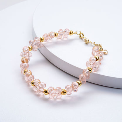 Handmade Water Pink Crystal Flower Bracelet