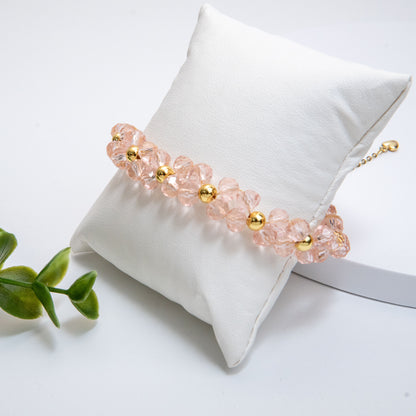 Handmade Water Pink Crystal Flower Bracelet