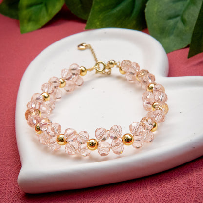 Handmade Water Pink Crystal Flower Bracelet