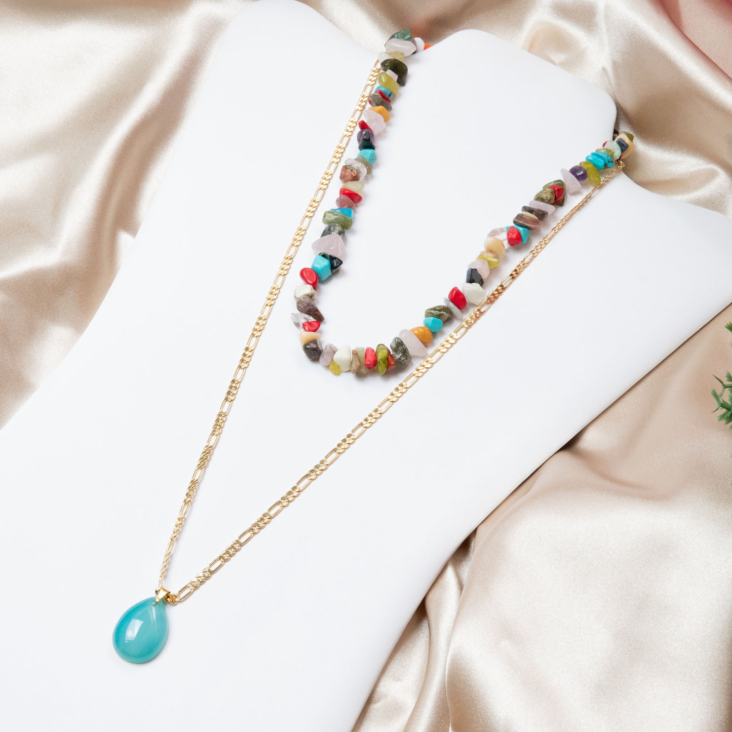 Multi-Color & Blue Agate Stackable Necklace