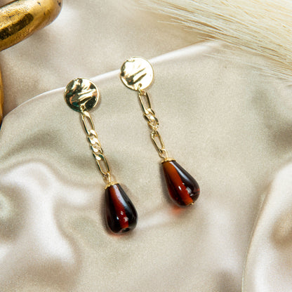 Hessonite Gem Dangle Drop Earrings