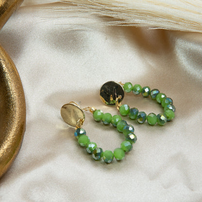 Handmade Green Austrian Crystal Hoop Earrings