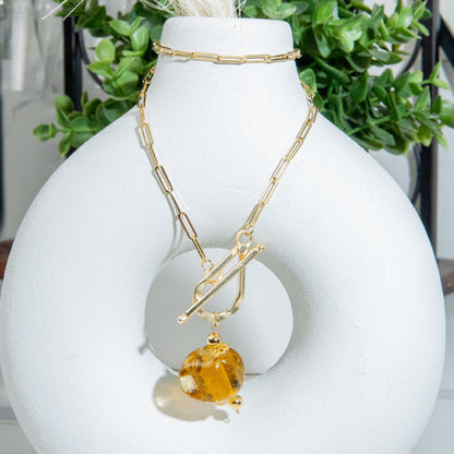 Natural Yellow Citrine Stone Statement Necklace