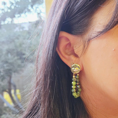 Handmade Green Austrian Crystal Hoop Earrings