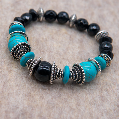 Dainty Boho Blue & Black  Beaded Bracelet - Relato.Jewelry