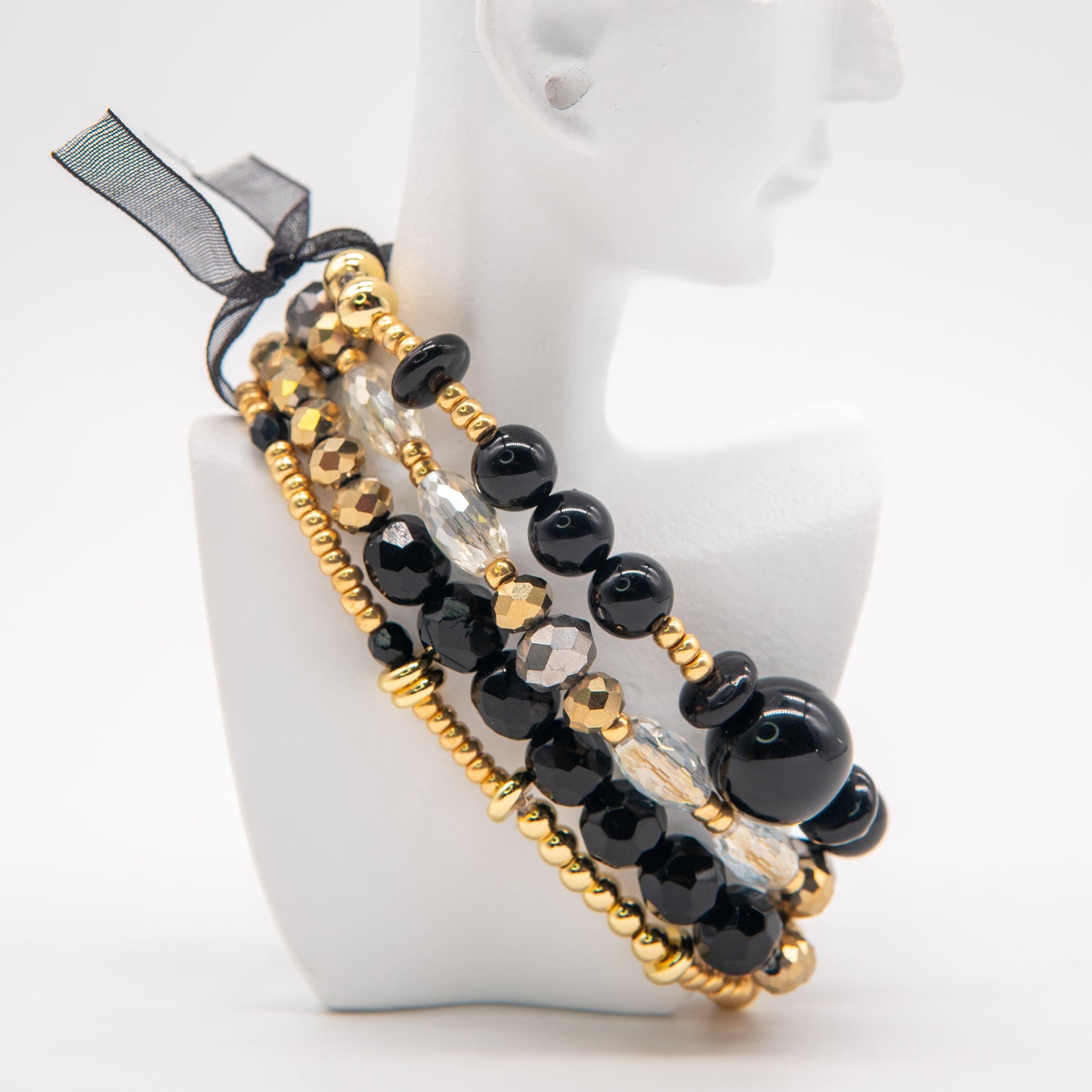 Glam Mix and Match Bracelet with Black Onyx Gems, Crystals and Gold Accents - Relato.Jewelry