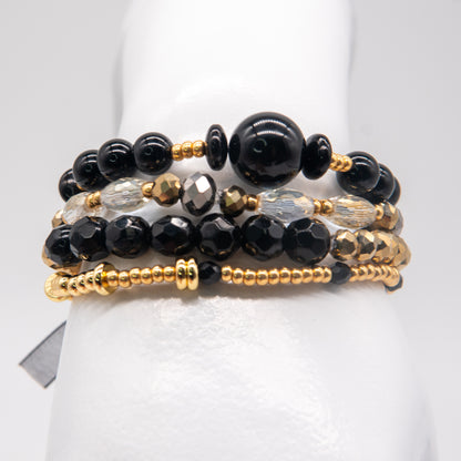 Glam Mix and Match Bracelet with Black Onyx Gems, Crystals and Gold Accents - Relato.Jewelry