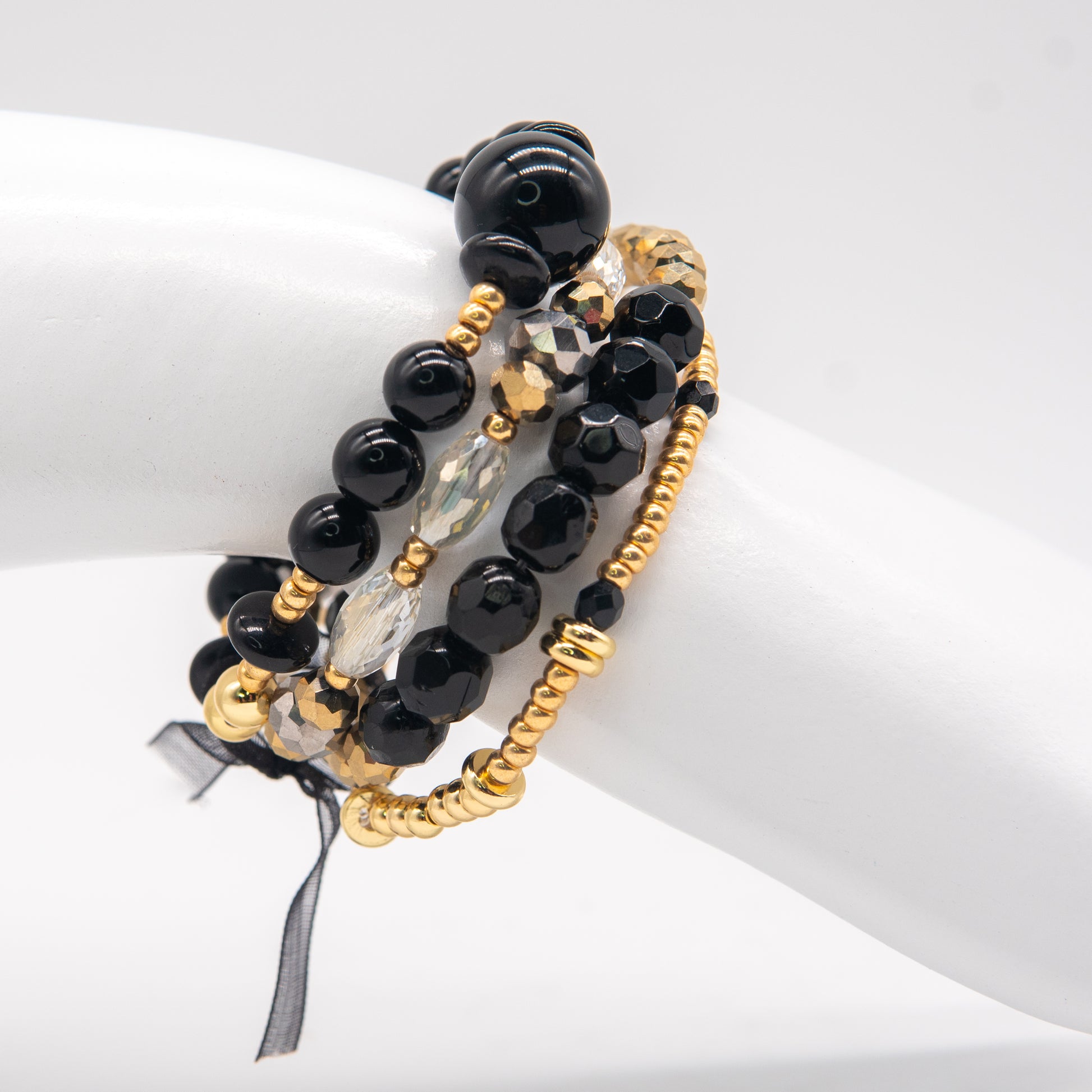 Glam Mix and Match Bracelet with Black Onyx Gems, Crystals and Gold Accents - Relato.Jewelry