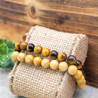 Tiger Eye and Leopard Boho Dual Bracelet - Relato.Jewelry