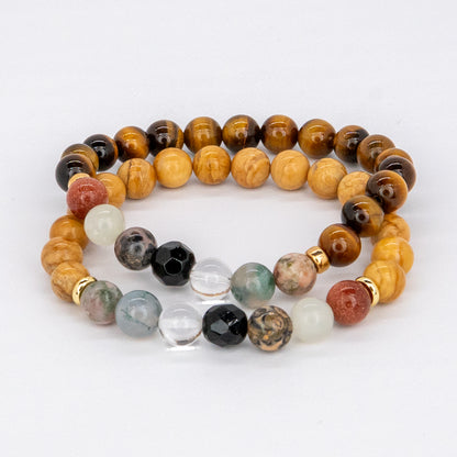 Tiger Eye and Leopard Boho Dual Bracelet - Relato.Jewelry