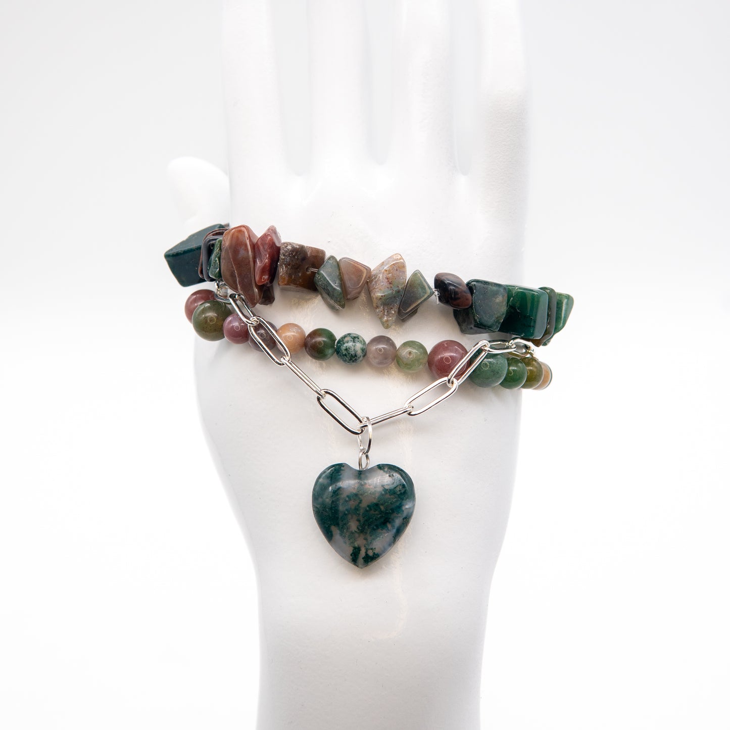 Green Heart Jade Pendant Accent Mix & Match Bracelet - Relato.Jewelry